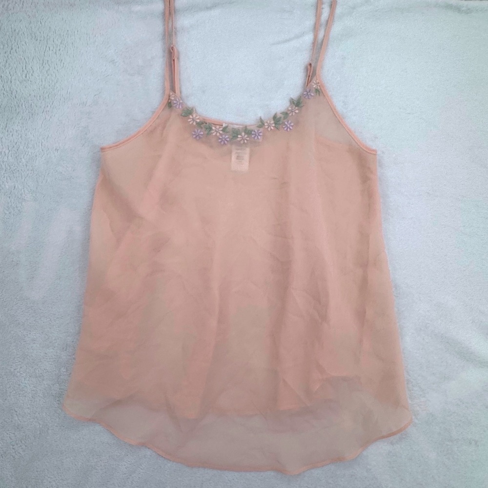 Val Mode Vintage Lingerie Coquette Style Peach Sheer Floral Embroidered Camisole